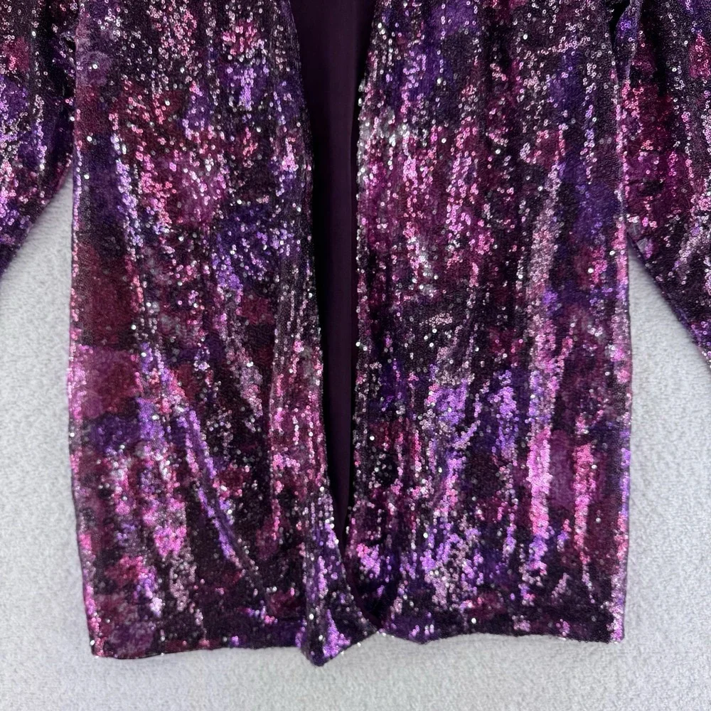 Isaac Mizrahi Live! Long Sleeve Sequin Cardigan Sweater Top Size XL Purple